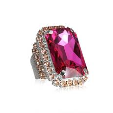 Caroline Svedbom Alexa Cocktail Ring Rhodium / Fuchsia