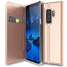 Verco mobilfodral för Samsung Galaxy S9 Plus, Premium bokväska flip fodral för Galaxy S9+ skal plånboksfodral pu läderväska [integrerad magnet], Rosa