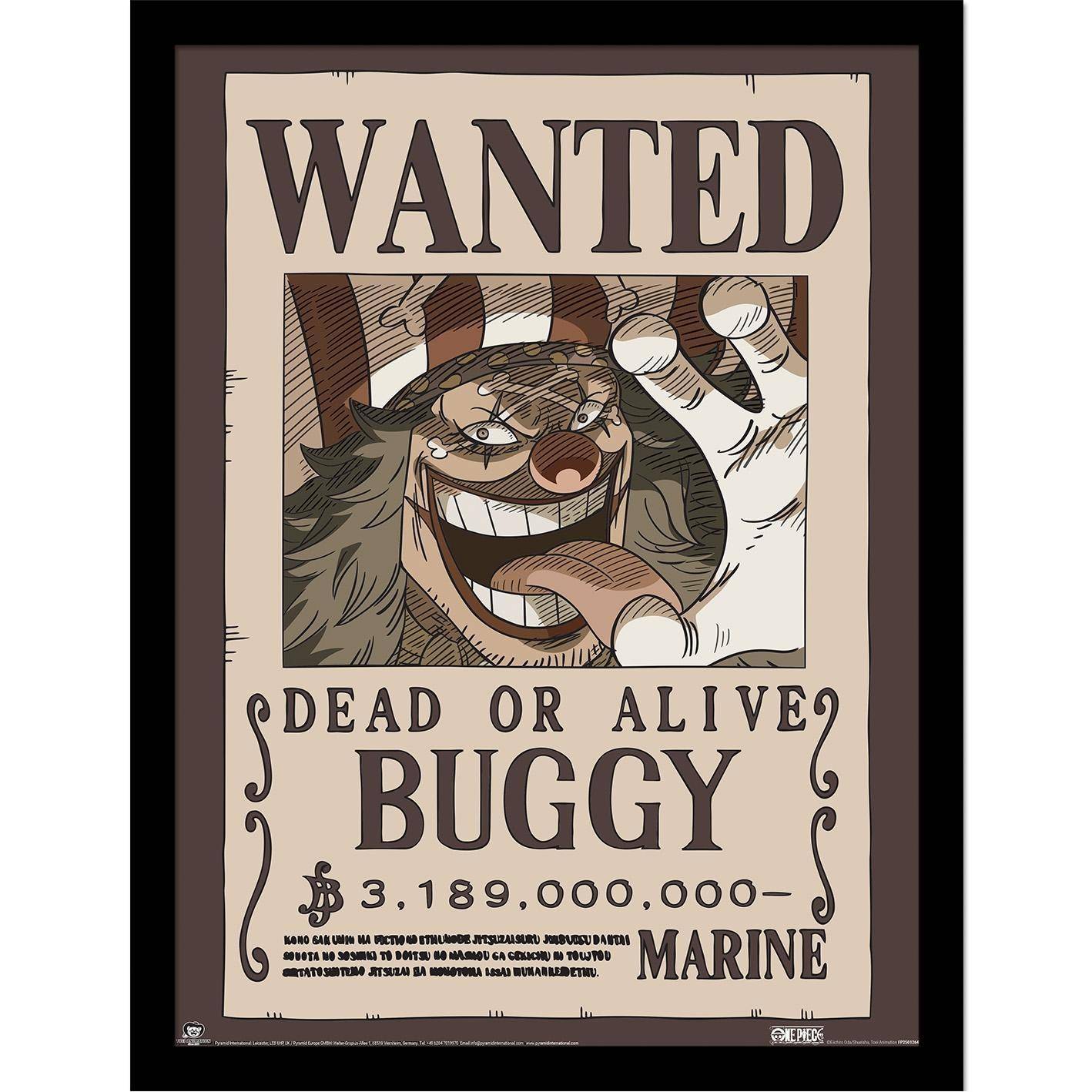 One Piece Wanted Buggy Framed Poster 40cm x brun/krämig färg