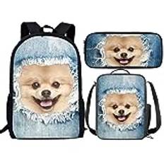 Amzbeauty 3-i-1 röd panda bokväska set för pojkar flickor barn tillbaka till skolan röd panda ryggsäck med lunchlåda för grundare, hund