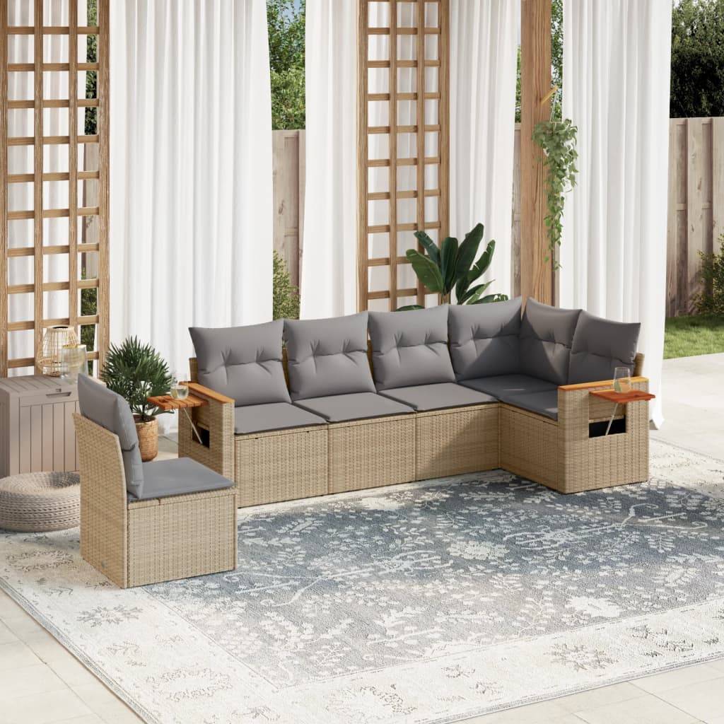 Sofasæt Til Haven 6 Dele Med Hynder Polyrattan - beige og grå / Uden bord