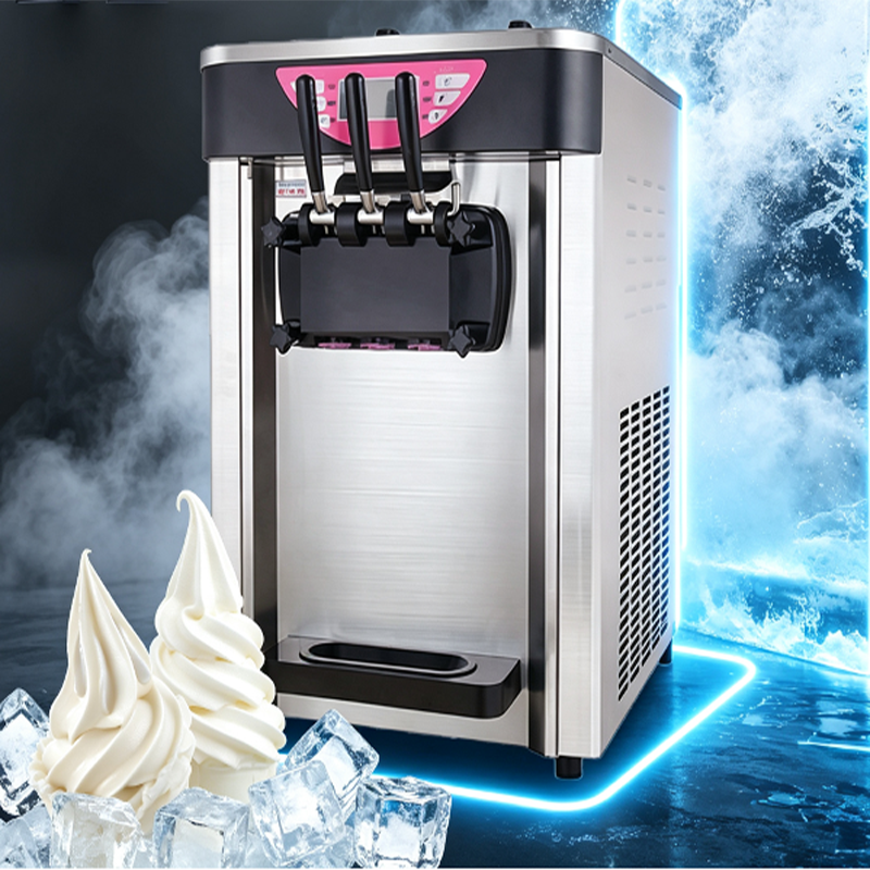 Stainless Steel Air-Cooling Commercial Soft Ice Cream Machine 3   Flavors (2+1) Snack Shop Cafe