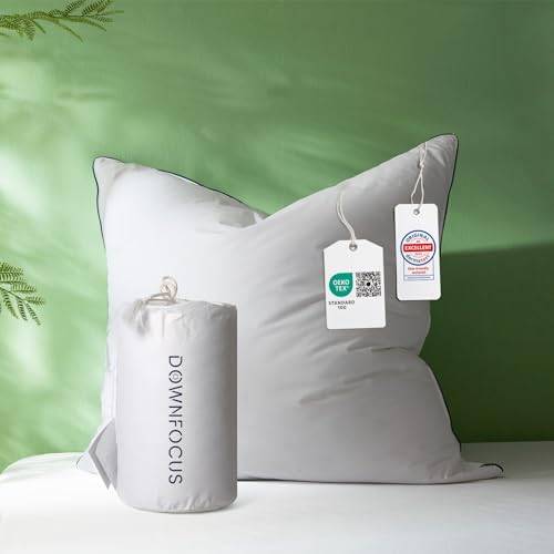 DOWNFOCUS Premium Kopfkissen 80x80,100% natürliche Daunen & Federn, Ergonomisch optimiert 3 Kammern Nackenstützkissen, Mittelfestes Kissen fachärztlich geprüft, Oeko-Tex zertc 80x80