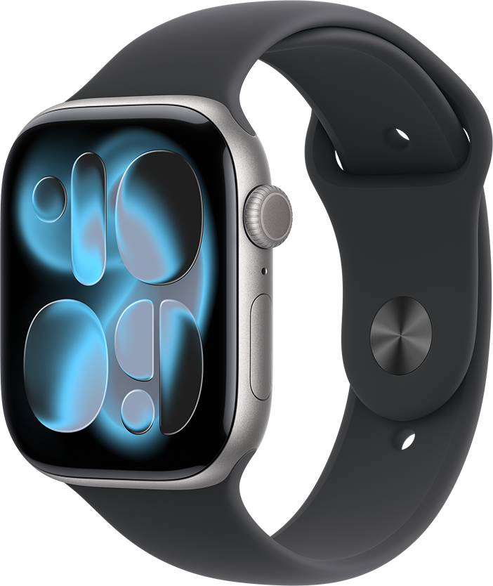 Apple Watch Series 11 GPS + Cellular 46mm Aluminiumboett Rymdgrå • Sportband Svart - S/M