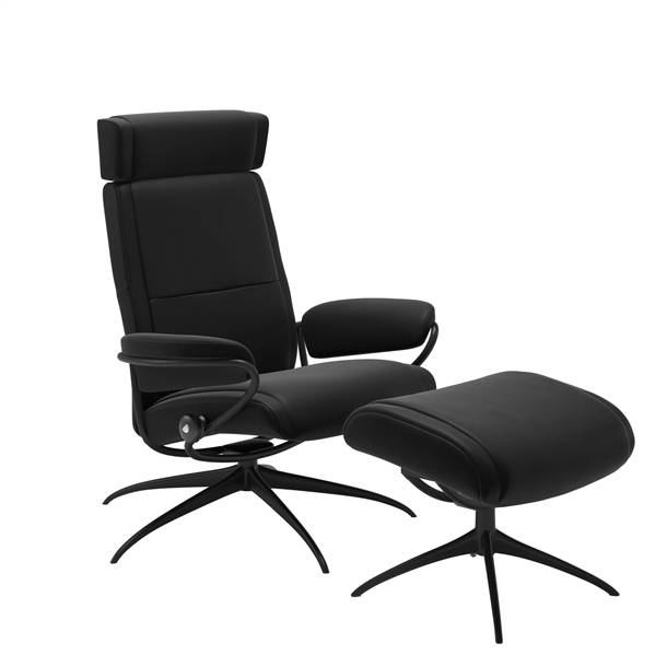 Stressless Paris lænestol m. skammel / Star base / Sort Paloma læder