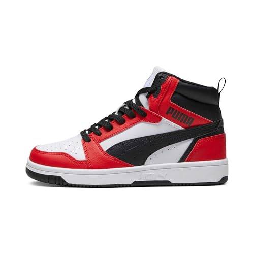 PUMA Unisex barn Rebound V6 Mid Jr Sneaker, Puma Vit Puma Black for All Time Red, 35.5 EU