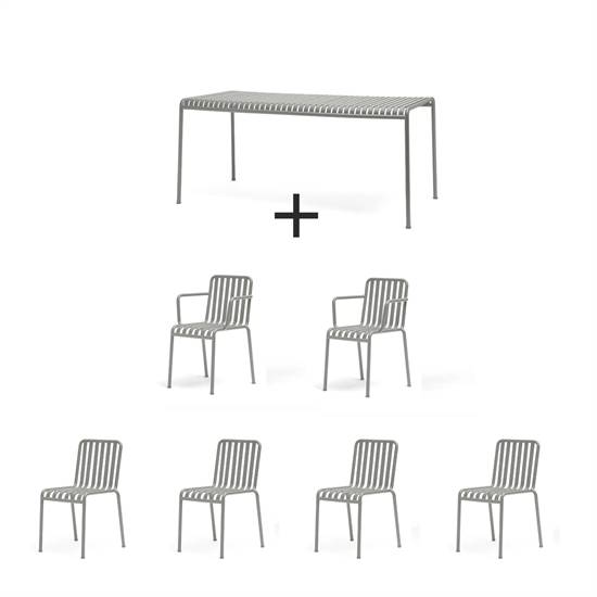 Hay - Palissade sæt - Bord 170 cm + 6 stole - Sky grey - 4 chairs og 2 arm chairs