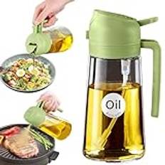 YARRAMATE oljespruta för matlagning, 2 i 1 olivolja dispenserflaska för kök, 16 oz/470 ml premiumglasoljeflaska, livsmedelsklassad oljemister för fritös, sallad, stekning, BBQ (Grön)