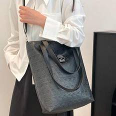 Modern tygväska med dödskallemönster, stor kapacitet för unisex axel-/crossbodyväska - Svart