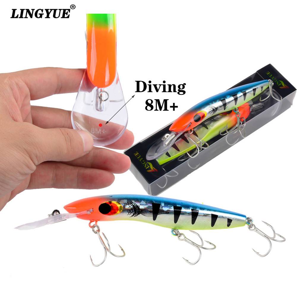 LINGYUE Big Minnow 16cm Fishing Lures 26g Deep Diving 8M+ Hard Crankabits Wobblers Quality Hooks Fishing Tackle With Retail Box