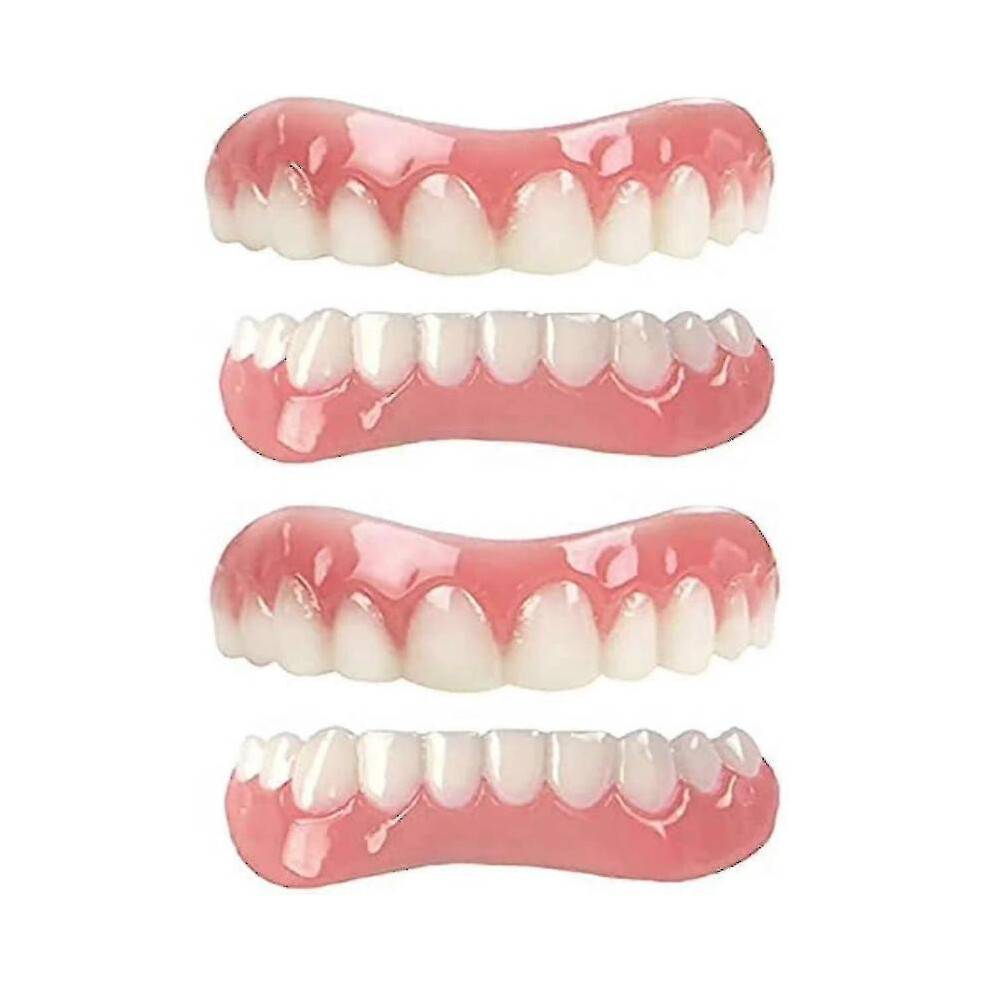2 Pairs Dentures Cosmetic Veneer Natural Tone Instant Veneers Dental Silicone Tooth Whitening Temporary Prosthesis Teeth Top Bottom False Teeth Dental