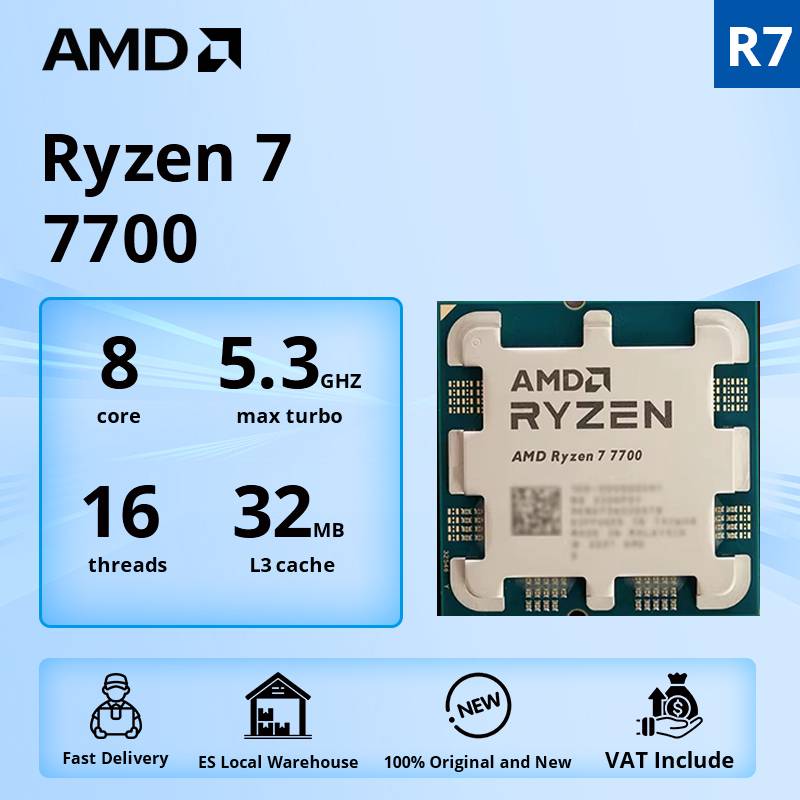 AMD Ryzen 7 7700 Brand New CPU 5.3GHz 8-Core 16-Thread 40MB Cache 5NM TDP 65W Socket AM5 Gaming Processor with Graphics