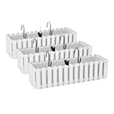 3x Blomlåda Blomkruka med Fästen - 58 x 18 x 16,2 cm - Plantkruka Bevattningssystem Balkong Lådplantor, Vit