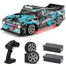 ACAMMZAR 1:16 RC driftbil, 25 KM/H 4WD höghastighetsfjärrkontroll bilar för barn, med LED-lampor, två batterier, extra däck, drift RC-bilar för vuxna