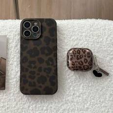 Gepard, Leopard Print High-End Retro Tortoise Shell & Leopard Pattern Telefonfodral, Kompatibel med IPhone 12, 15 Pro Max, Glansigt stöttåligt silikon - Kaffebrun (AirPods1/2,AirPods Pro,AirPods 3,AirPods Pro (2nd generation),AirPods 4)