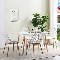 LafeuR trädgårdsmöbler set 4 stolar med rektangulära bord 110 x 70 cm matgrupp, terrass balkong, möbler, sittgrupp, set för 4 personer (vitt matbord + 4 vita stolar)