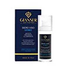 Gianser Just For Men Anti-Ageing Hyaluronic Serum for men, Natural and Organic, Anti-Rynkor Kräm Anti-åldrande Ansikte Treatment Against Wrinkles, Swelling and Dark Circles Made in Italy with Hyaluronic Acid and Oil from Sweet Almond, Juniper and Straw Flower, Ansiktsfuktighetskräm för män