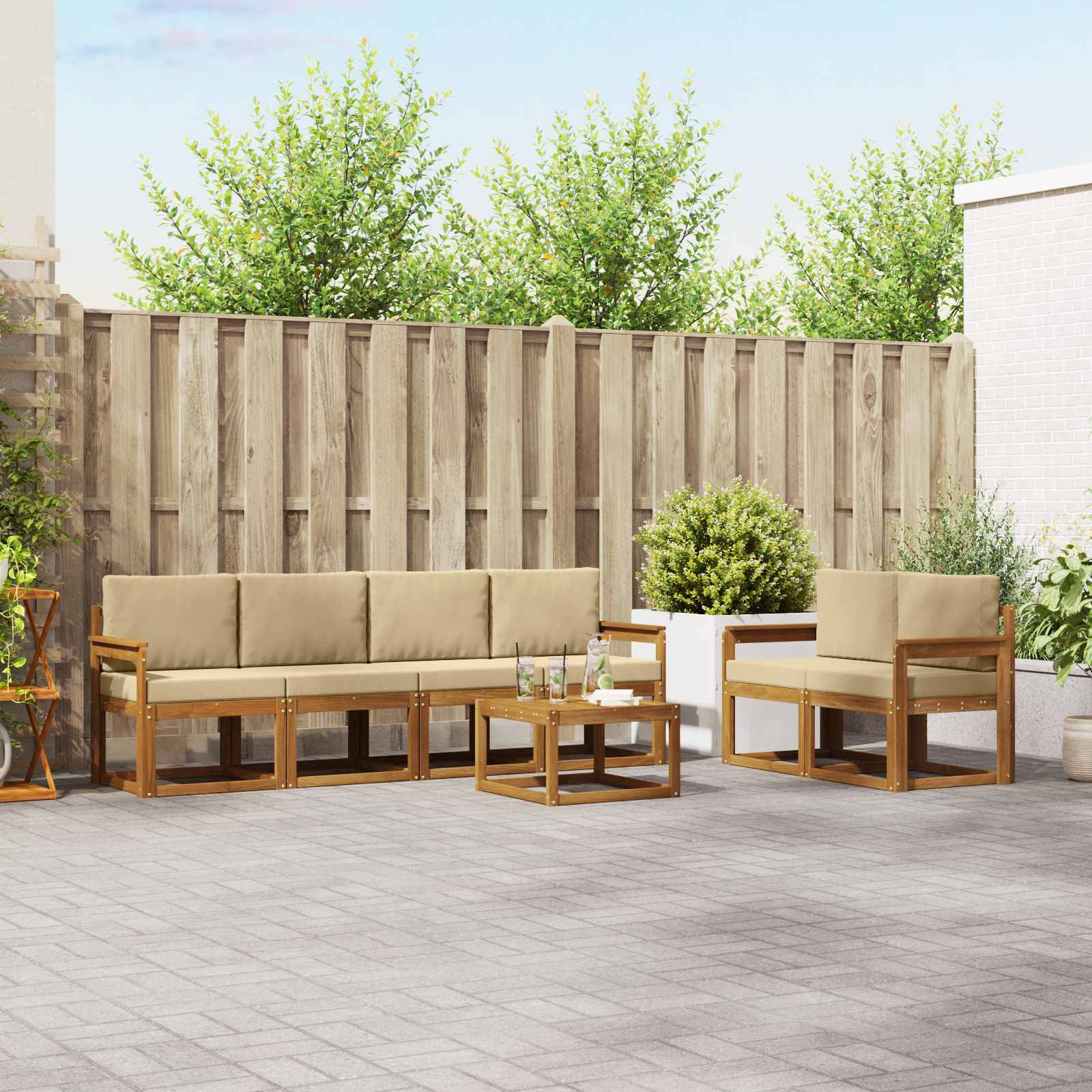 vidaXL Udendørs sofagruppe 7 stk. Naturlig og Beige