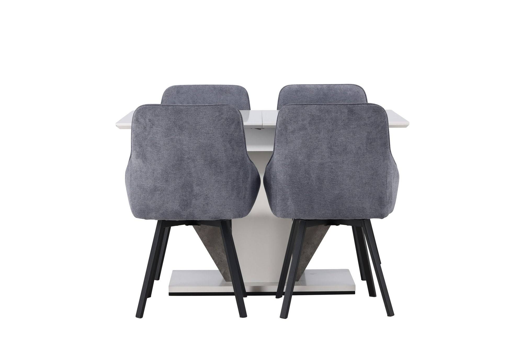 Venture Home Disa spisebord 120/160*80 - White / Grey MDF +Rosie Spisebordsstol - Black / Dark grey Fabric _4