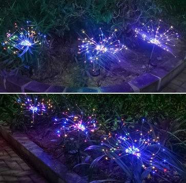 New Ground Plug Solar Fireworks Light LED Light String Copper Wire Outdoor Garden Decoration Star Lights Christmas Lights - Round2pc / Sky / 120light