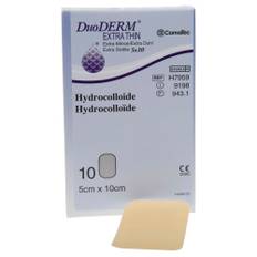 Hydrokolloid bandage, DuoDERM Extra Thin, 10x5cm, latexfri, steril, engangs, 10 stk, Sårbehandling,