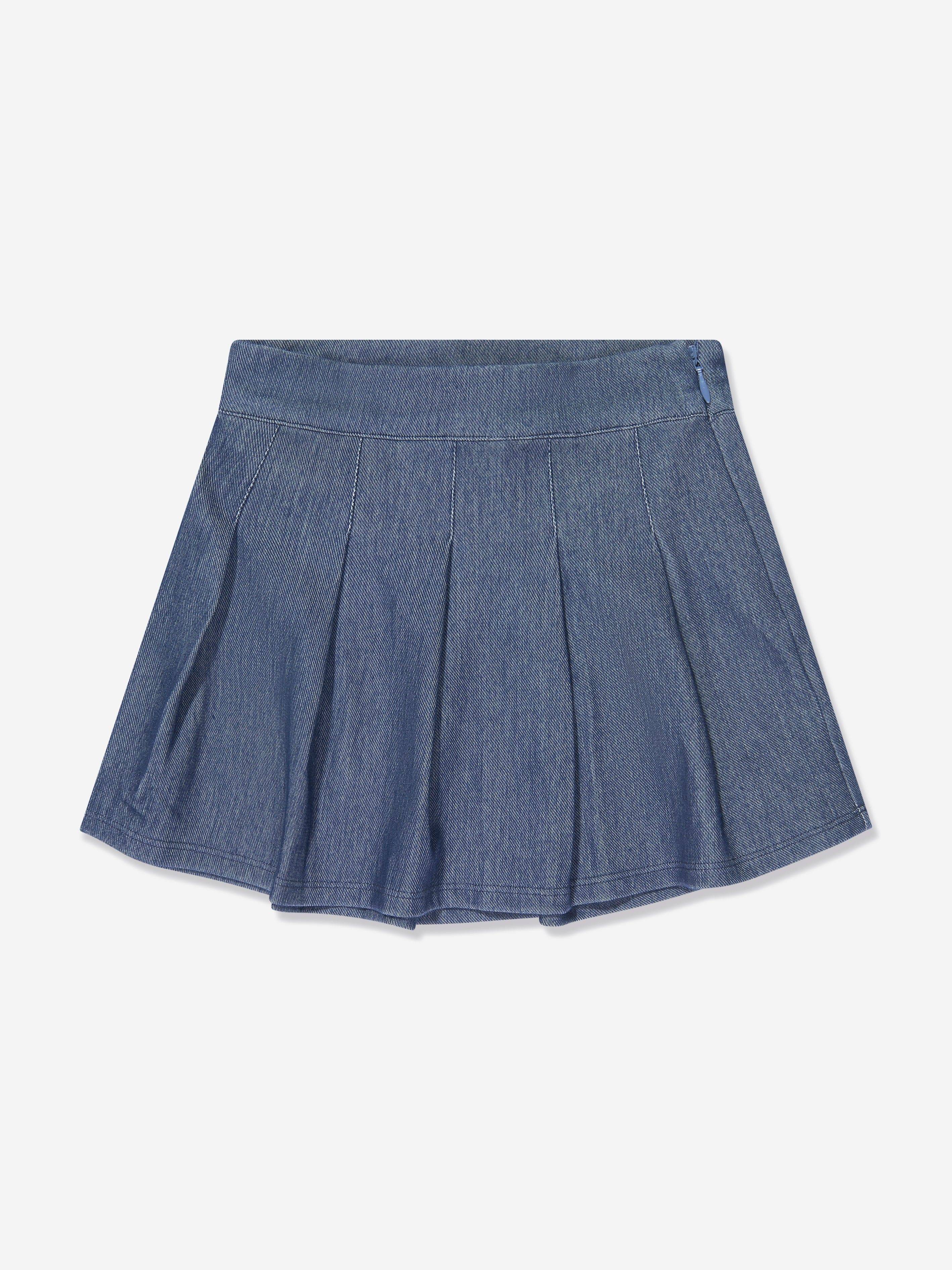 AY by AYLA Girls Denim Look Pleated Mini Skirt in Blue - Blue / 12 Yrs (12 Yrs)
