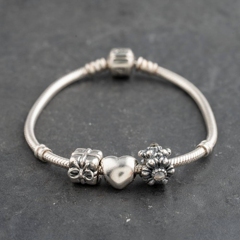 Pre-Owned Pandora Silver Multi Stone Pandora 3 Assorted 7.5 Inch Charm Bracelet 41221393