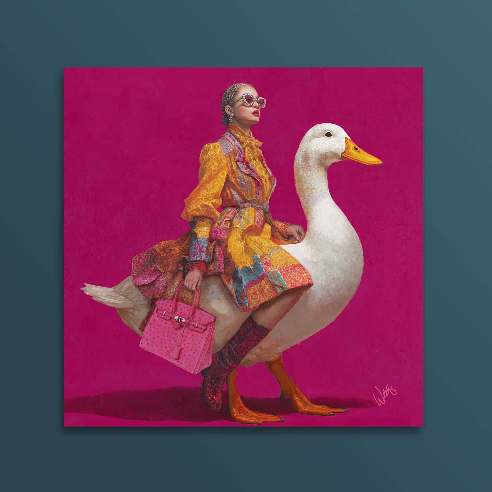 Painting Lady on Duck, hand painted
