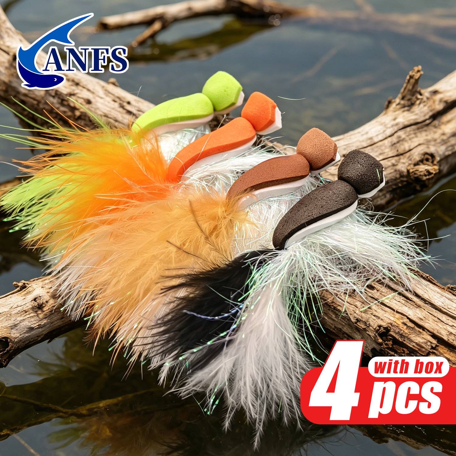 ANFS Dry Fly Fishing Flies Kit of 4pieces with Storage Box, Hand Made Foam Flies, Terrestrial Flies, Fly Hooks