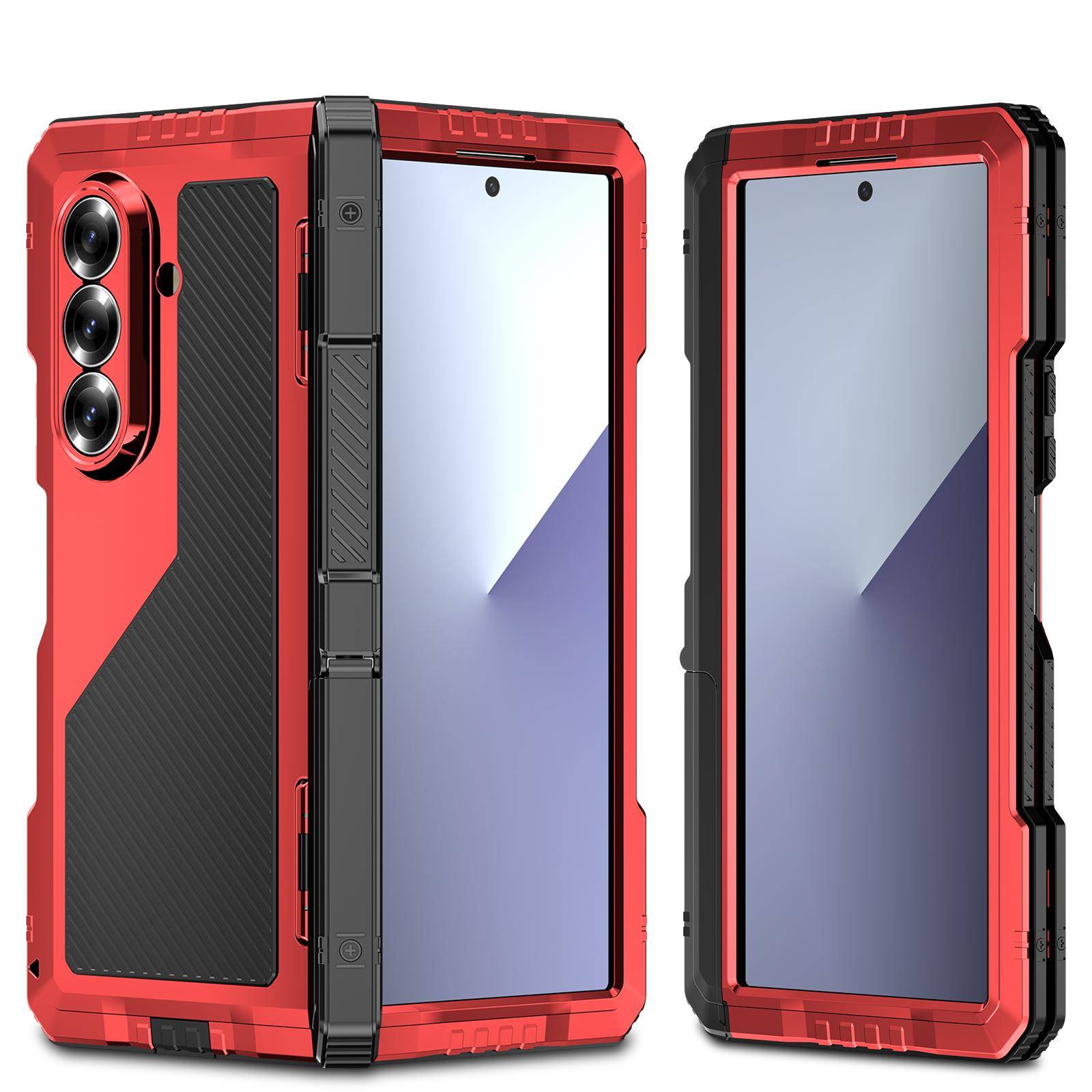 För Samsung Z Fold 7 6 5 4 Kraftig Aluminium Stötsäker Skyddande Metallfodral Fallsäker Anti-repa Skydd Inbyggt Stöd svart