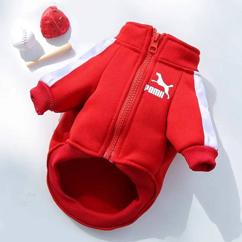 Dog Baseball Jacket | Autumn Winter Sweatshirt Coat for Small & Medium Dogs - Red / 2XL (2XL)