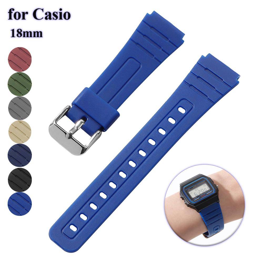 18 mm mjukt silikonarmband för CASIO F91W W-800H för W800H SGW400 F91W F84 F105/108 A158/168 AE1200/1300 Herrarmband armégrön färg