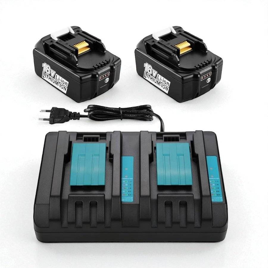 Nya ersättningsbatteri 2 st 5.0Ah + dubbel laddare för Makita 18V BL BS BD BJ BF