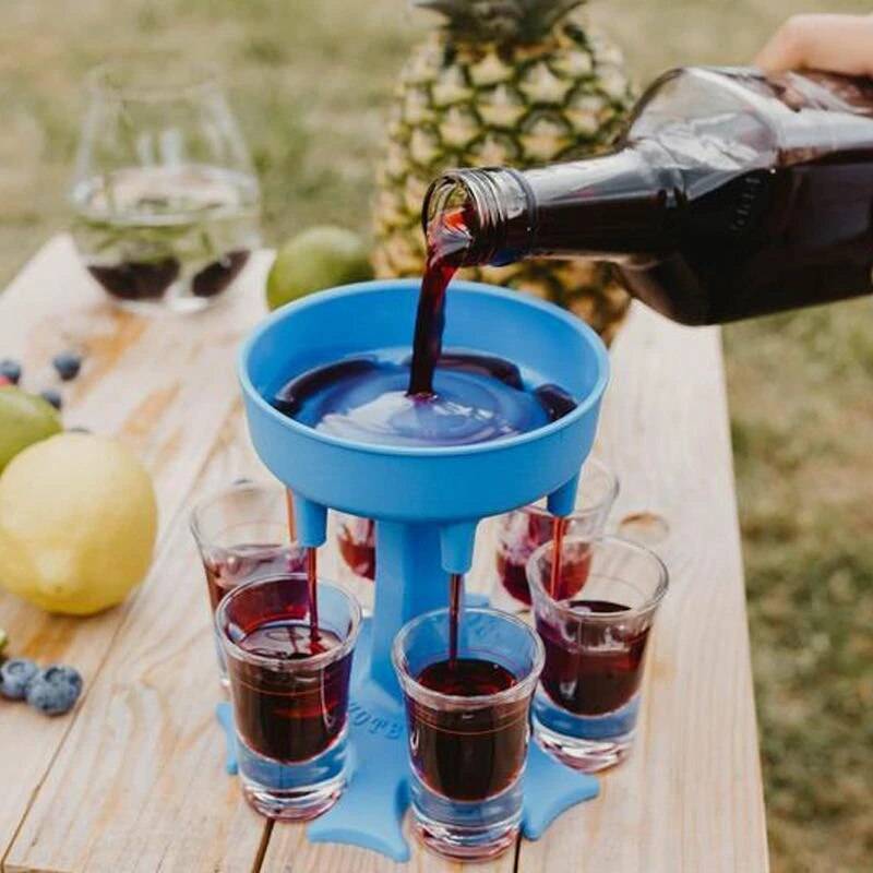 Mintiml shotaide 6 shot glass dispenser and holder/carrier caddy liquor dispenser party drinking games shot glass - Blå