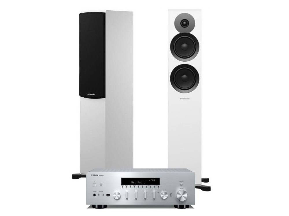 Yamaha R-N600A med Dynaudio Emit 30 - Silver med hvid