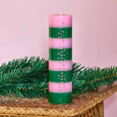 Rice Calendar Candle - Striped - Pink and Green with Gold Numbers - 76 Hours