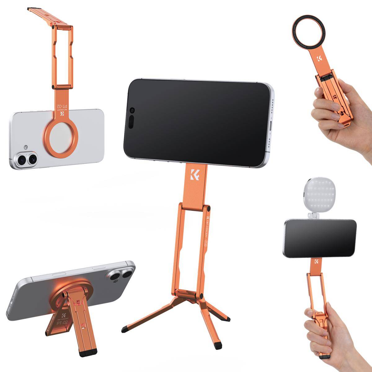 KENTFAITH K&F CONCEPT PT02 7mm 59g Magnetic Phone Stand, Foldable Selfie Stick for iPhone, Dual-Sided Magnets Mini Tripod Pocket Cell Phone Stand with Hook, Compatible with iPhone 17-12 Series Android Phones