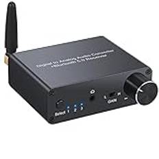 LiNKFOR Digital analog ljudomvandlare 192 KHz Bluetooth DAC med hörlursförstärkare med DAC strömförsörjning med Bluetooth-mottagare V5.0 D/A-adapter med optisk kabel och koaxialkabel