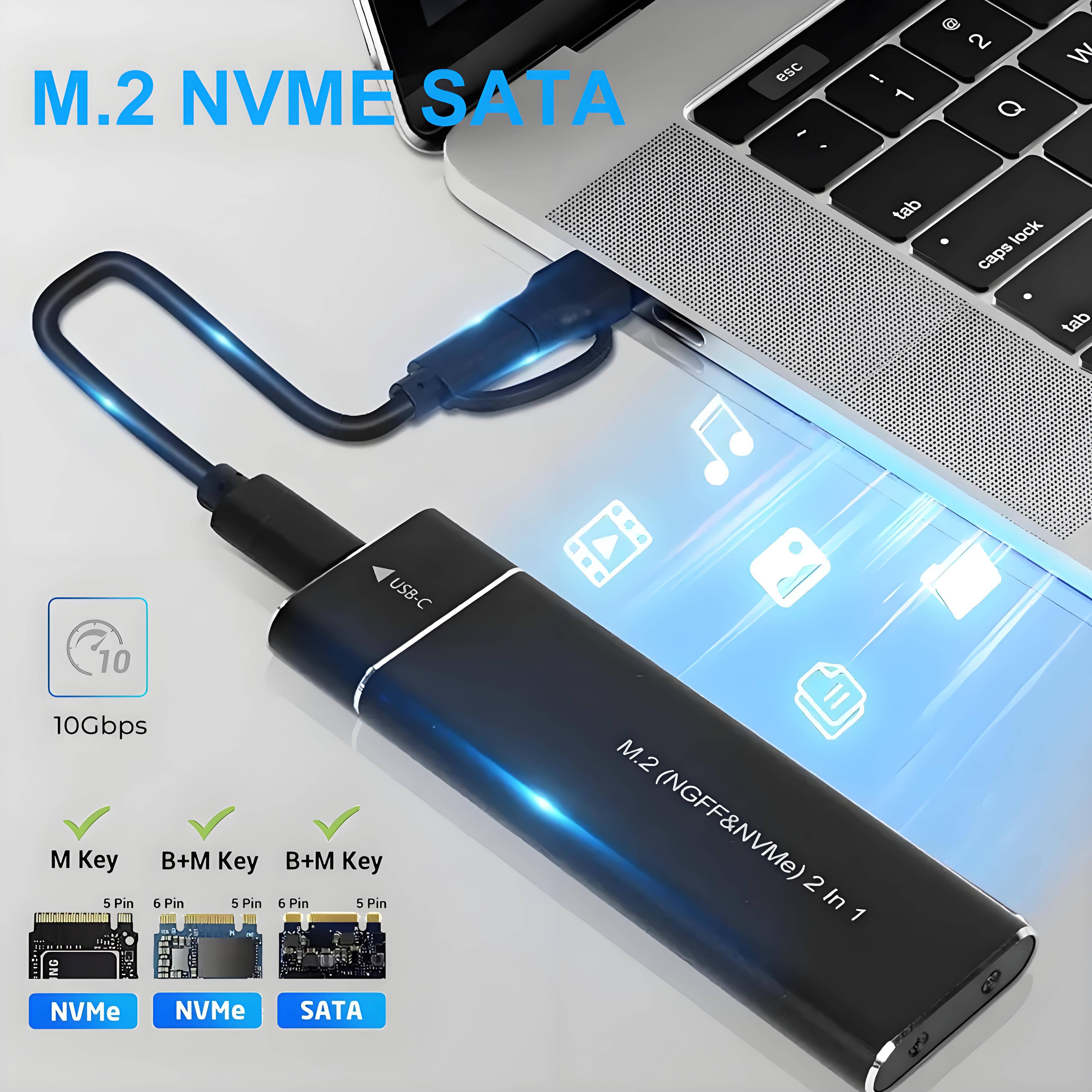 Dual Protocol M2 SSD Case M.2 NVMe SATA SSD Enclosure Adapter 10Gbps USB 3.1 Type C External Enclosure Supports M And B&M Keys