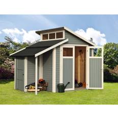 Trädgårdsskjul KONSTA Studio Set 2 med golv och extra förråd 5,85m² 328x240cm ljusgrå
