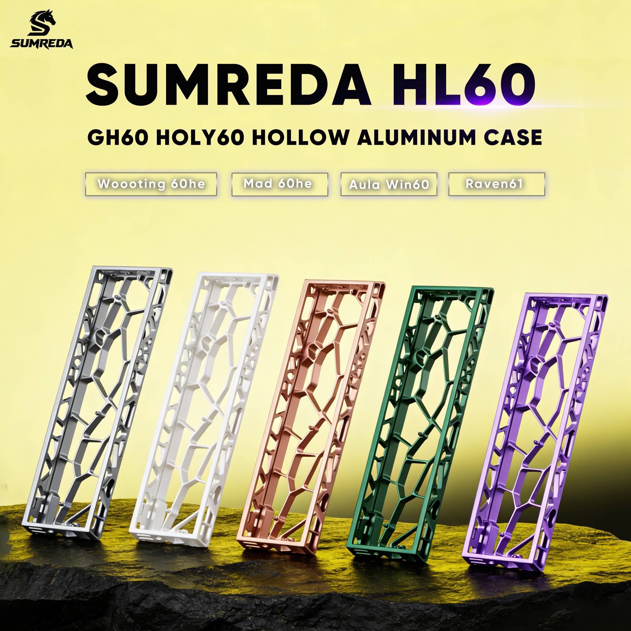 SUMREDA HL60 HL61 GH60 Holy60 Wooting 60HE Hollow Aluminum Keyboard Case Shell 60% Layouts For Mad 60he Aula Win60 GT60 Keyboard