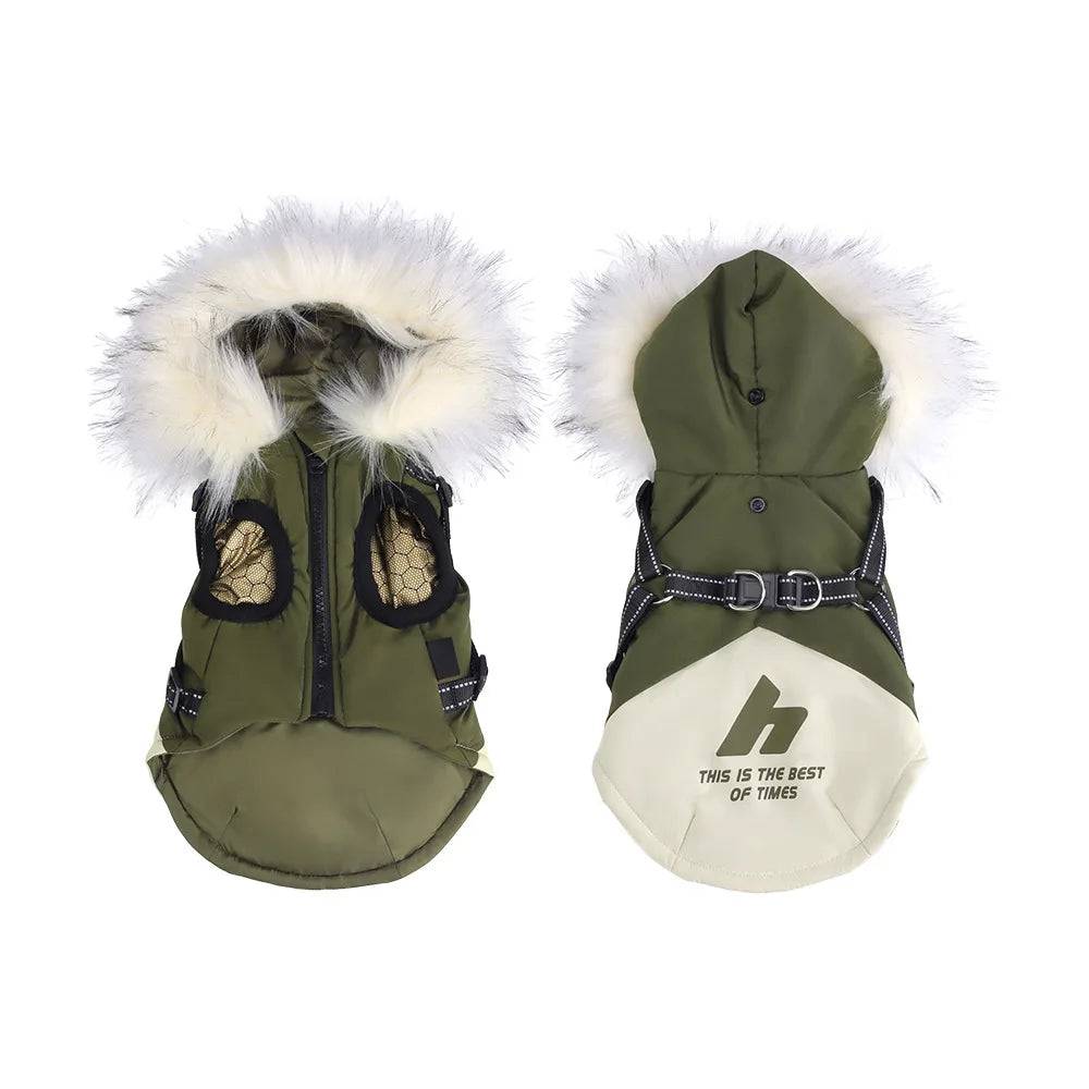 Fleece Hooded Dog Jacket – Warm Plush Winter Coat for Dogs & Cats - Green / XXL (XXL)