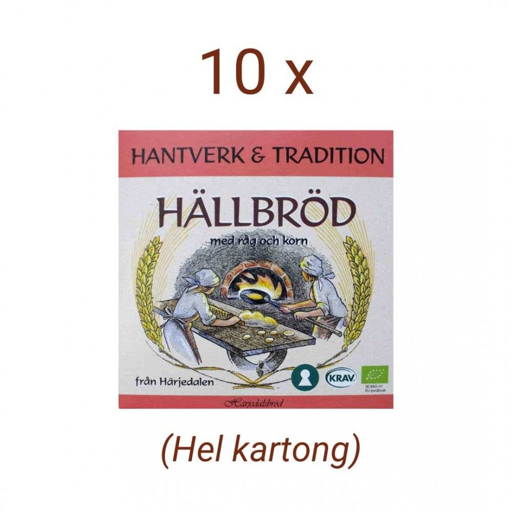 Hel låda med 10 st Ekologiskt Hällbröd med råg och korn 225 g - Härjedalsbröd