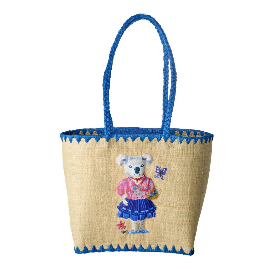 Rice kurvetaske Mellem Raffia blå - Nathalie Lété Print