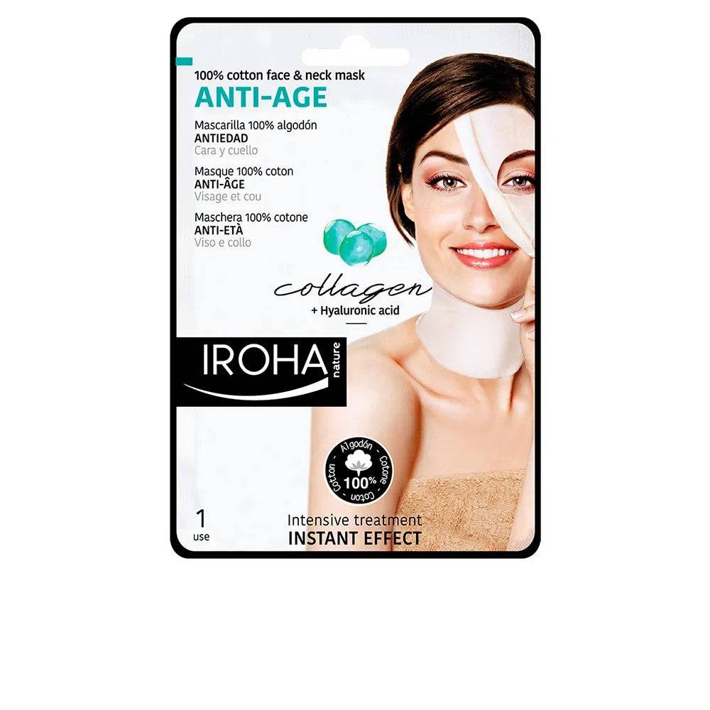 Iroha Nature Anti-Età al Collagene 1 pezzo — Maschera Viso e Collo in Cotone