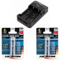 ANSMANN Uppladdningsbart paket med Li-ION/Ni-MH-laddare och 2 x ANSMANN 18650 2600 mAh-batterier laddare