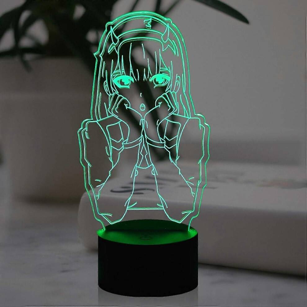 Zero Two 3D optisk nattlampa för barn, japanska animekaraktärer, bordslampa, USB-fjärrkontroll, 7