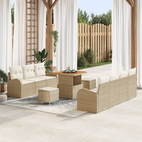 Trädgårdsoffset med kudde 10 pcs Beige och gräddfärgad