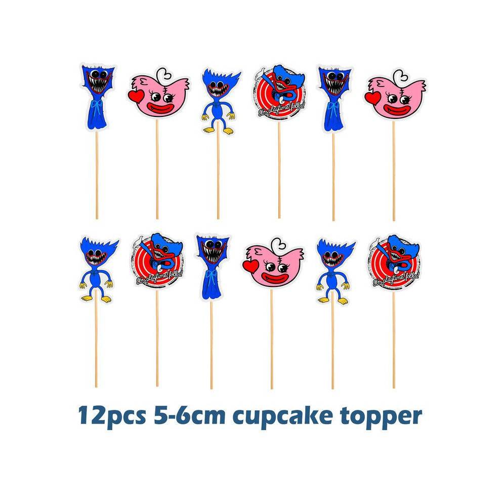 (12 Small Cake Topper)Poppy Playtime Huggy Wuggy Theme Birthday Party Decorations Supplies Balloon Set