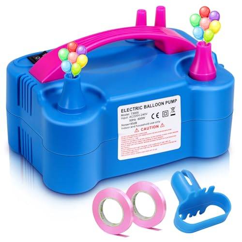 HELESIN Elektrisk ballongpump Elektrisk ballongpump med 2 ballongremsor 2 lägen Ballongpump Ballonginflator för födelsedag, jubileum, fest, bröllop (Blua)
